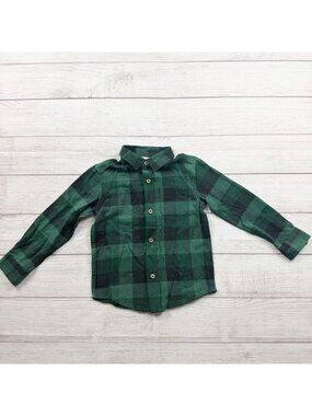 Jumping Beans Boys Green & Black Plaid Long Sleeve Button-Up Shirt Size 4T